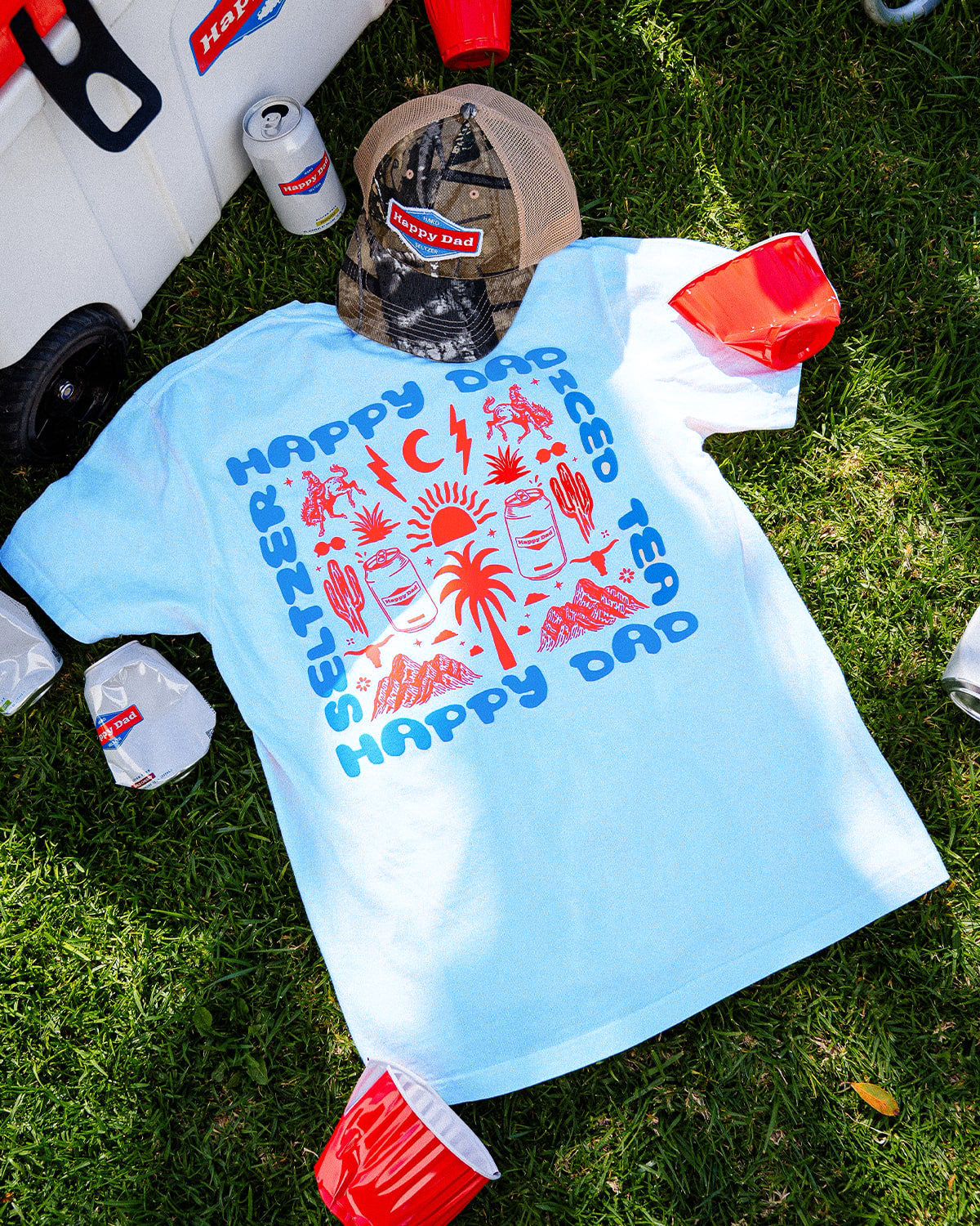 T-shirt Oasis électrique vintage Happy Dad (bleu clair)