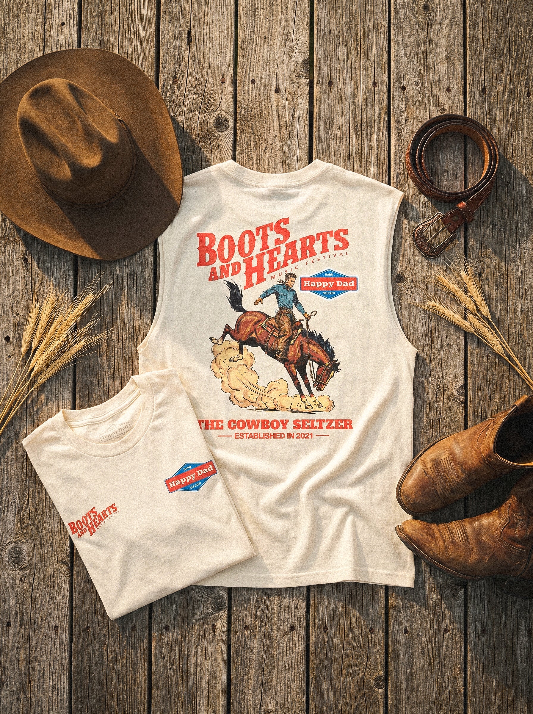 Happy Dad x Boots & Hearts Cut-Off Tee (Ivory)